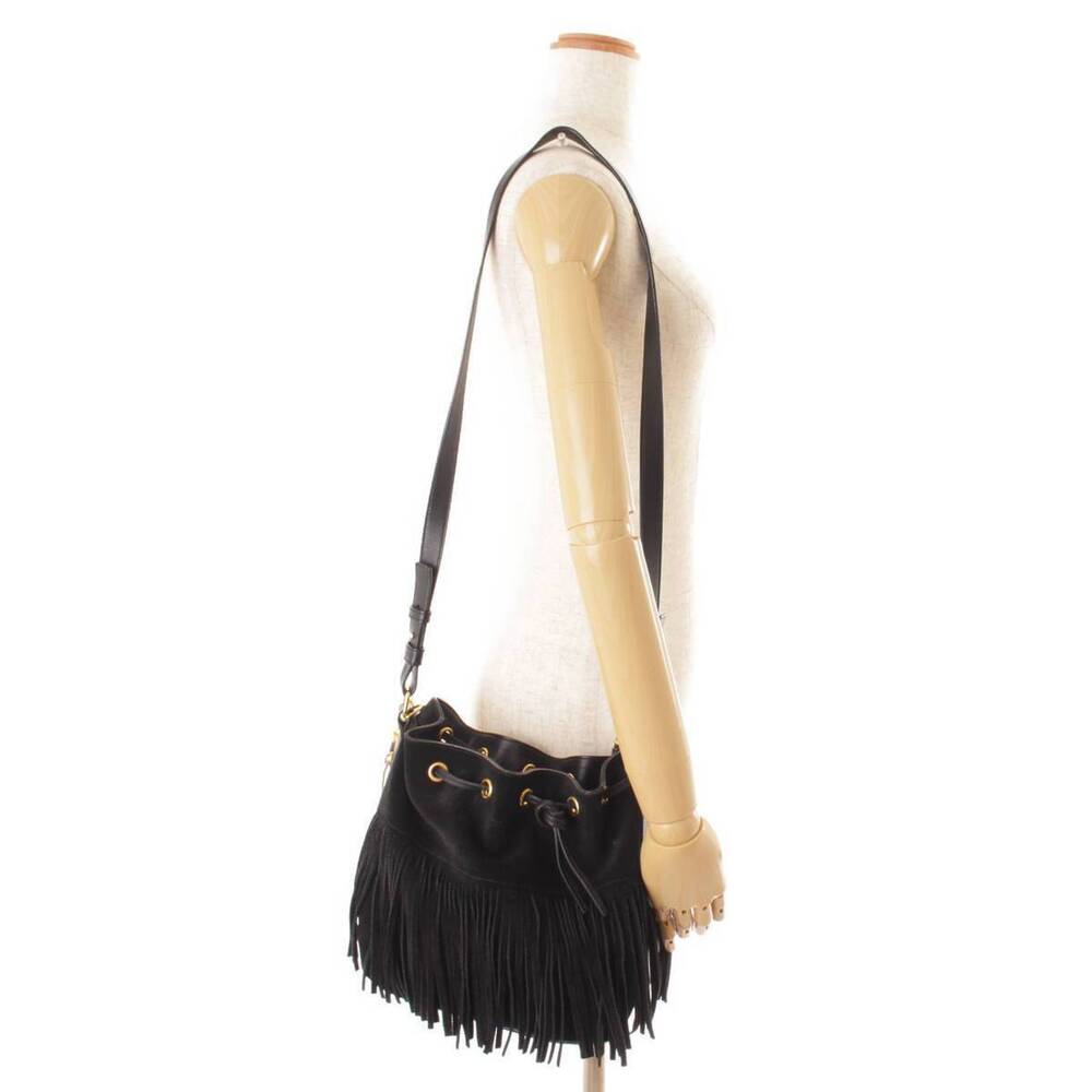 Saint Laurent Emmanuel Drawstring Suede Shoulder Bag Black - Picture 9 of 9